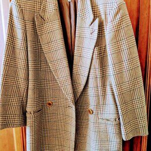 Giorgio Armani Le Collezioni plaid blazer; pale yellow and grey; size 40/6